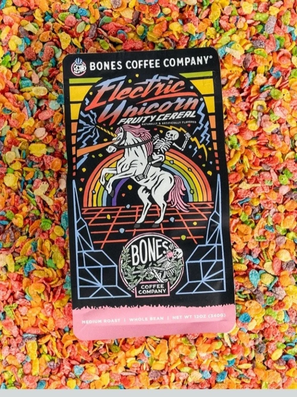 Bones Coffee Company Electric Unicorn Fruity Cereal Coffee - Black & Pink